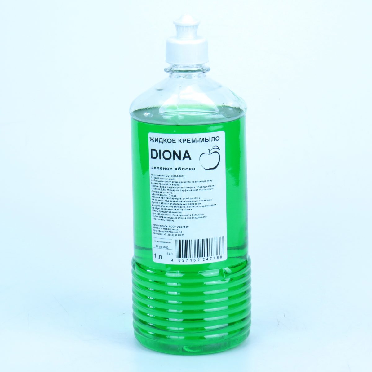 Жидкое крем-мыло Diona зеленое яблоко ПЭТ 1л (пуш-пул)-1