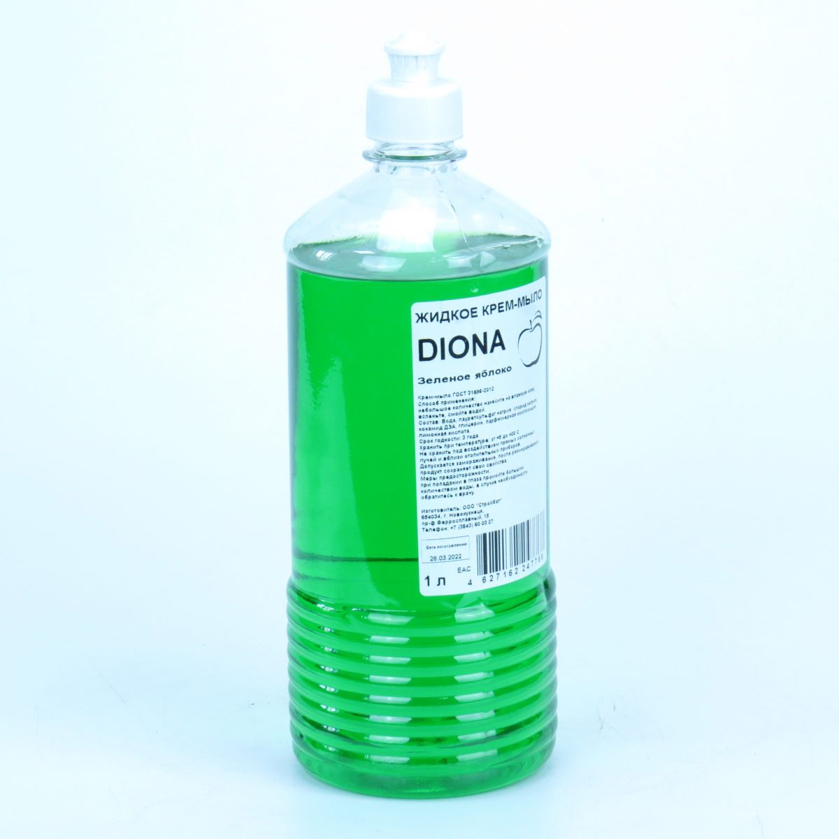 Жидкое крем-мыло Diona зеленое яблоко ПЭТ 1л (пуш-пул)-2