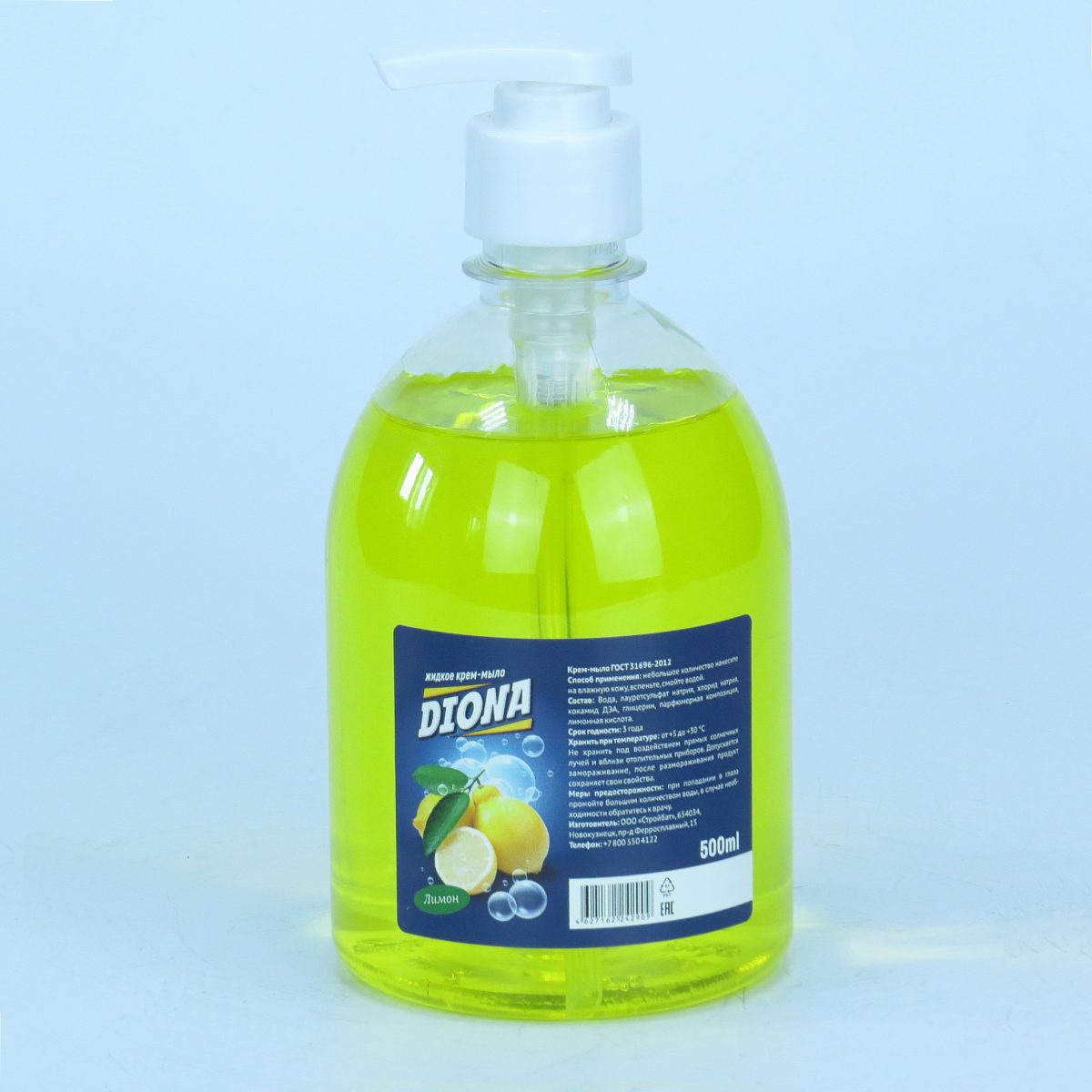 Жидкое крем-мыло Diona лимон ПЭТ 500мл (дозатор)-1